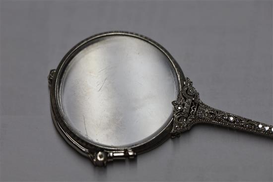 A 1920s style platinum? and diamond set lorgnette,